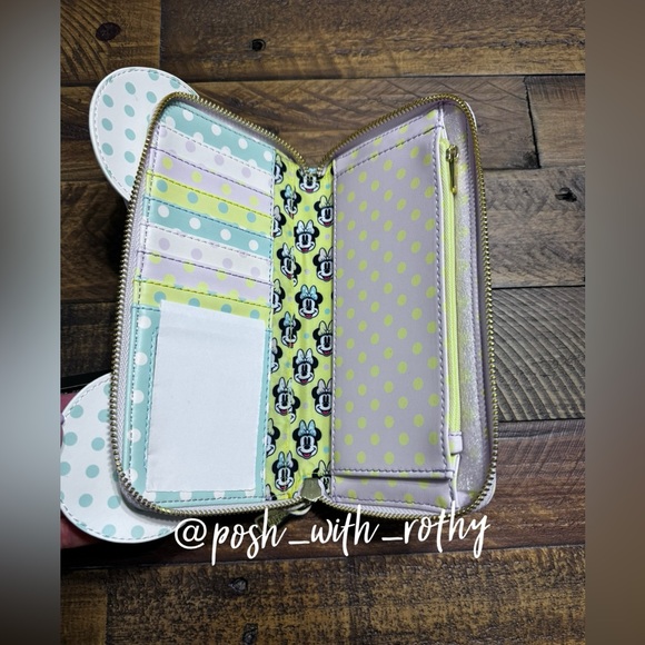 Loungefly Disney Minnie Mouse Pastel Polka Dot Zip Around Wallet, NWT - Picture 7 of 9